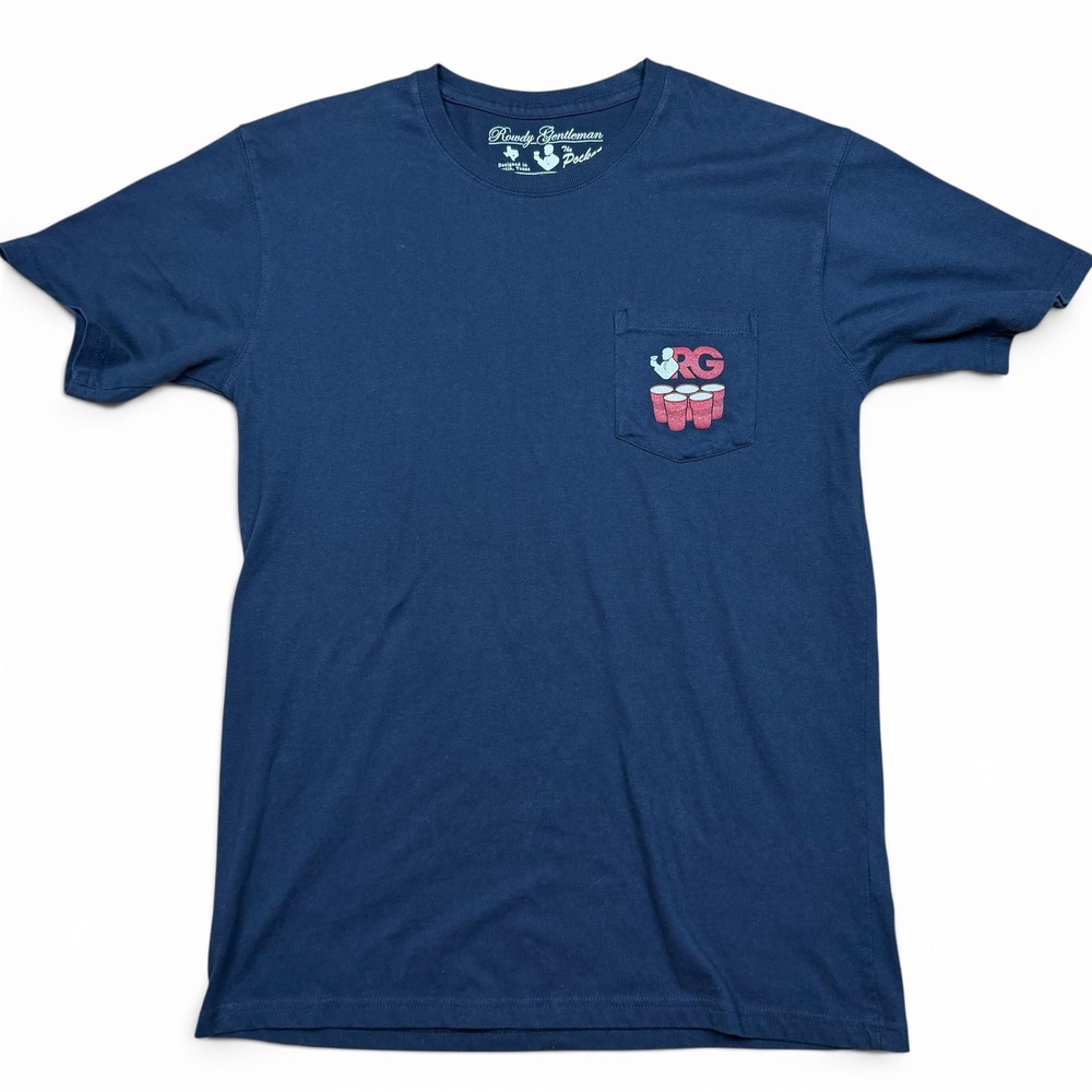 Rowdy Gentleman United States Drinking Team Navy Blue Pocket Tee Mens Large